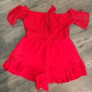Red Tie Front Romper